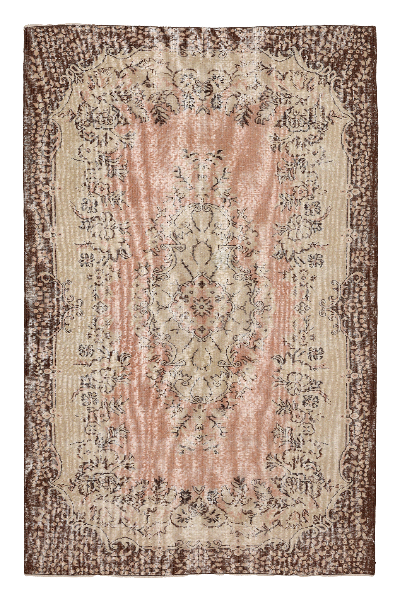 Vintage Isparta Turkish Area Rug 5x9 ft — Pink & Brown Floral (No. 46657)