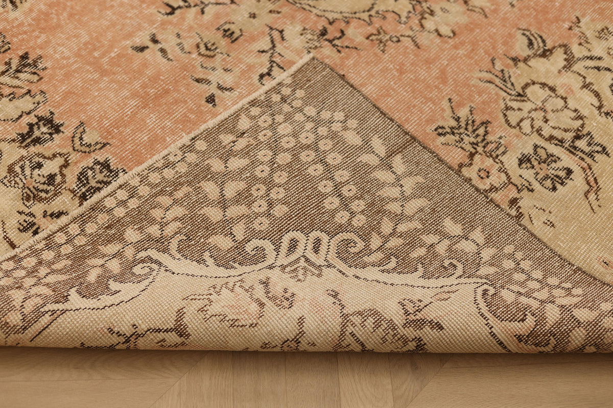 Vintage Isparta Turkish Area Rug 5x9 ft — Pink & Brown Floral (No. 46657)
