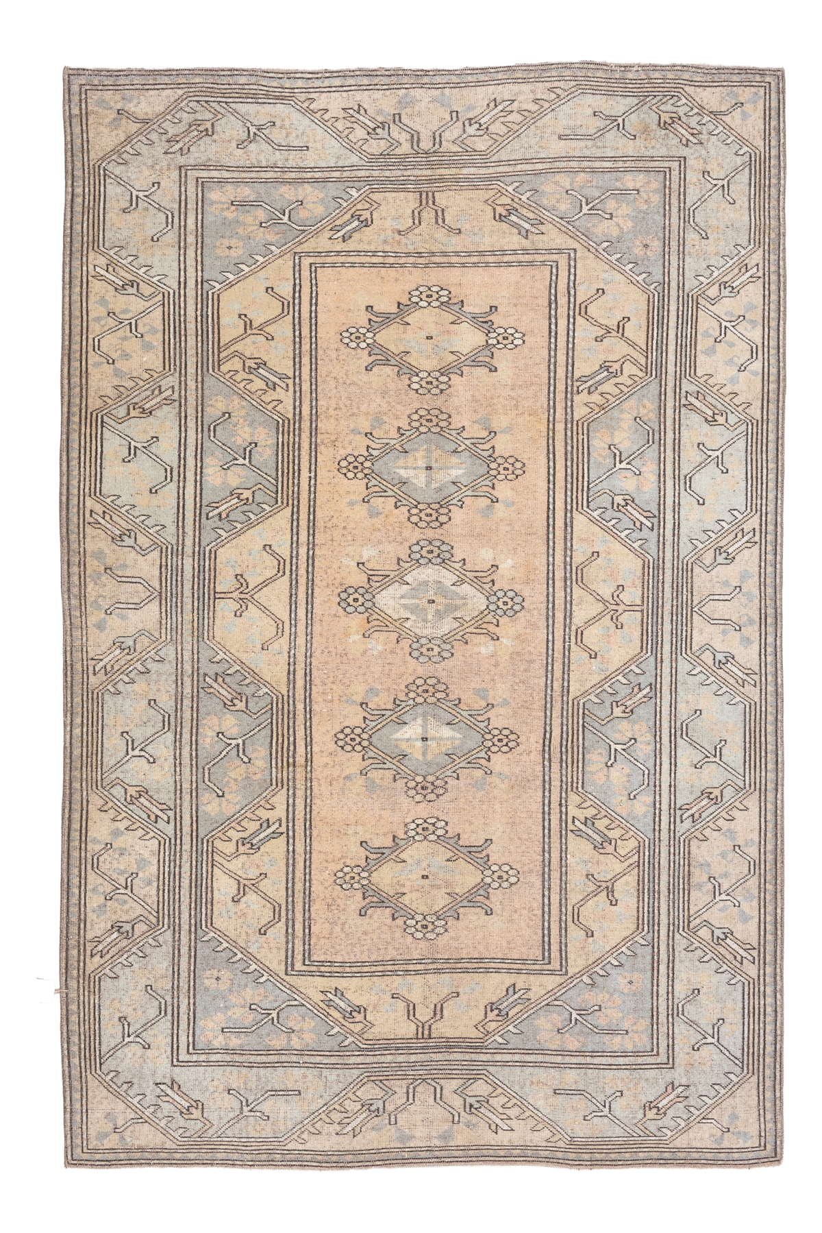 Vintage Muğla Turkish Area Rug 5x8 ft — Orange & Beige Geometric
