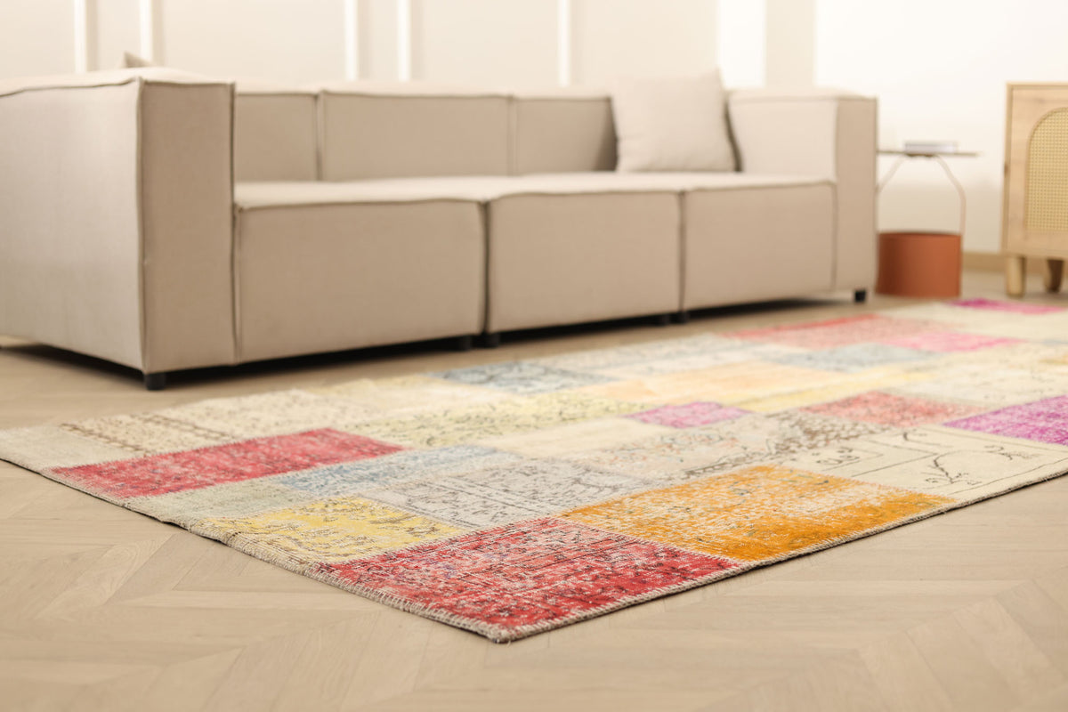 Vintage Turkish Area Rug 5x11 ft — Mixcolor Patchwork