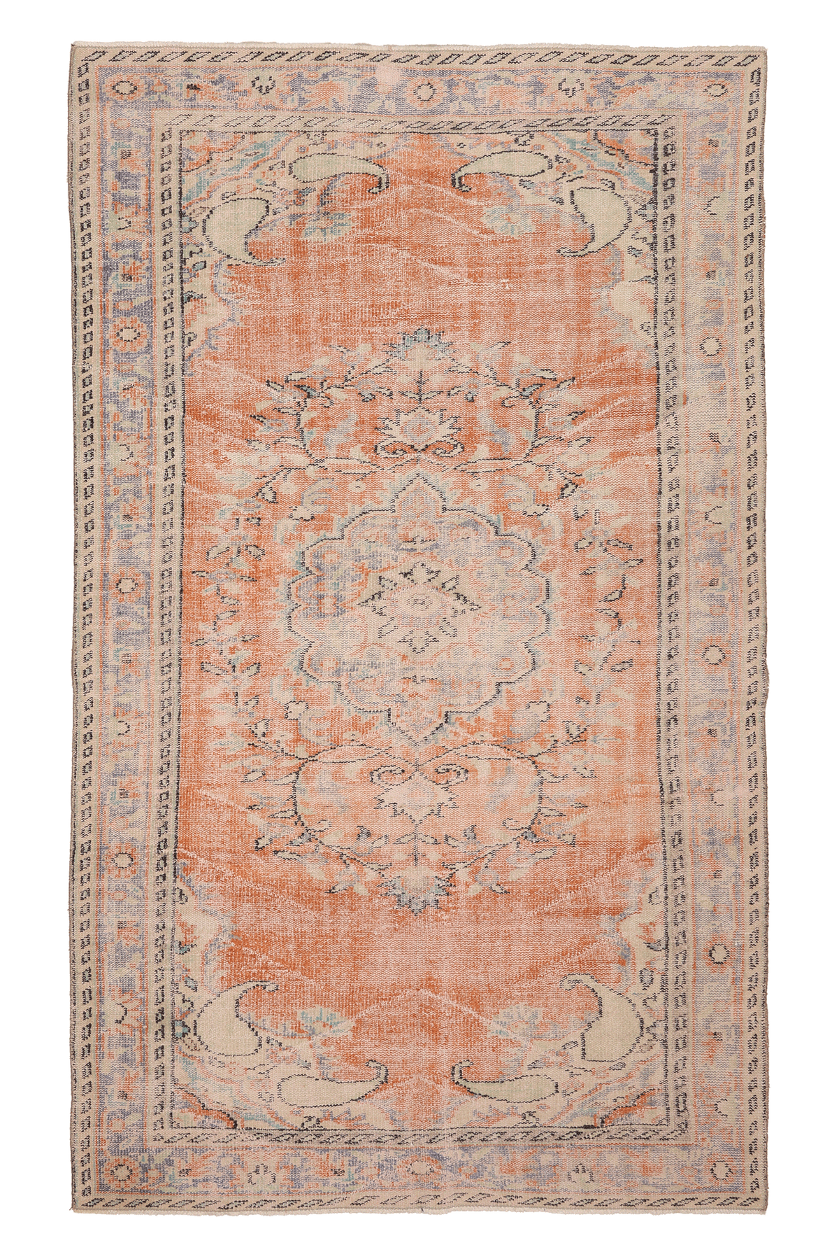 Vintage Manisa Turkish Area Rug 5x9 ft — Orange & Blue Floral