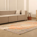 Vintage Manisa Turkish Area Rug 5x9 ft — Orange & Blue Floral