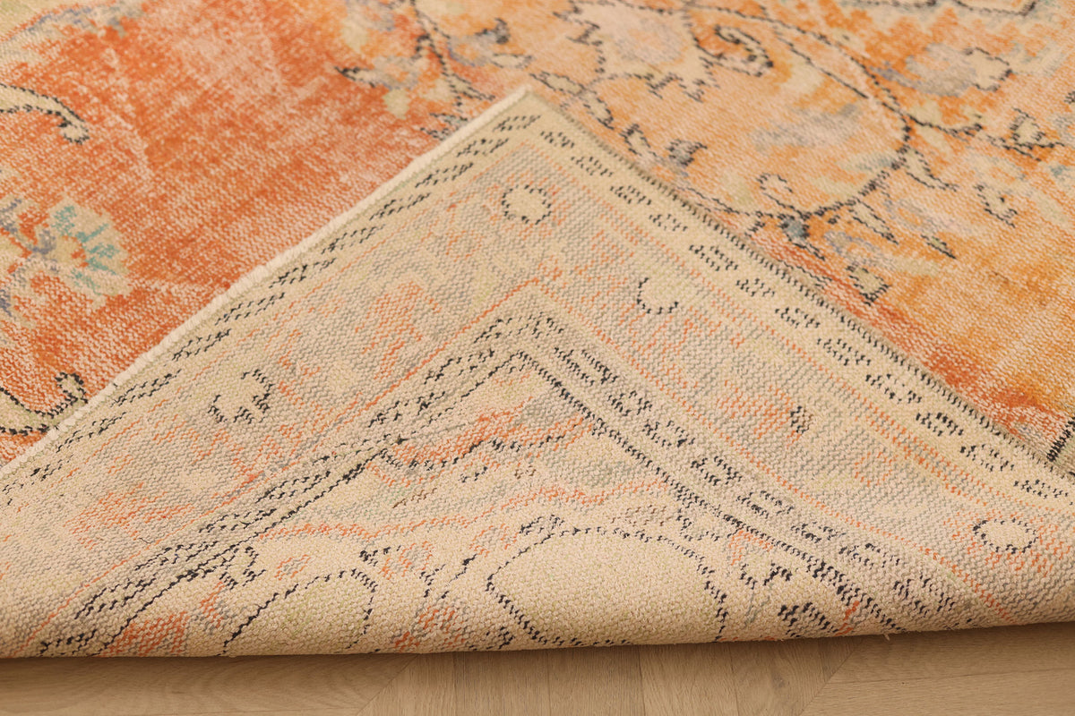 Vintage Manisa Turkish Area Rug 5x9 ft — Orange & Blue Floral