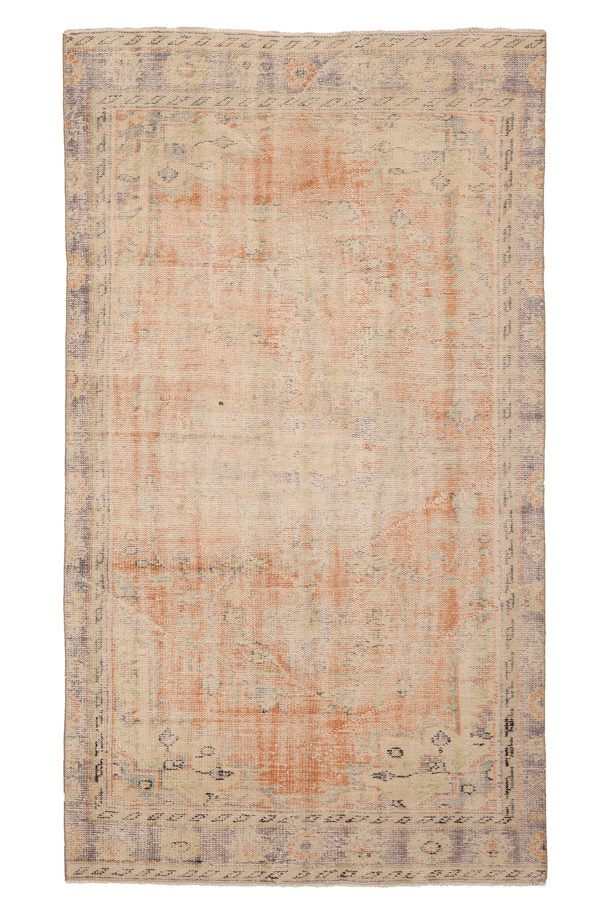 Vintage Manisa Turkish Area Rug 4x8 ft — Beige & Orange Distressed