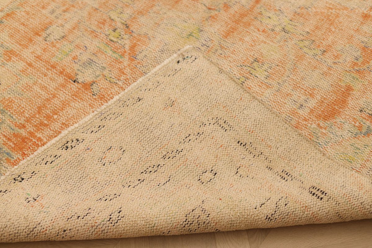 Vintage Manisa Turkish Area Rug 4x8 ft — Beige & Orange Distressed