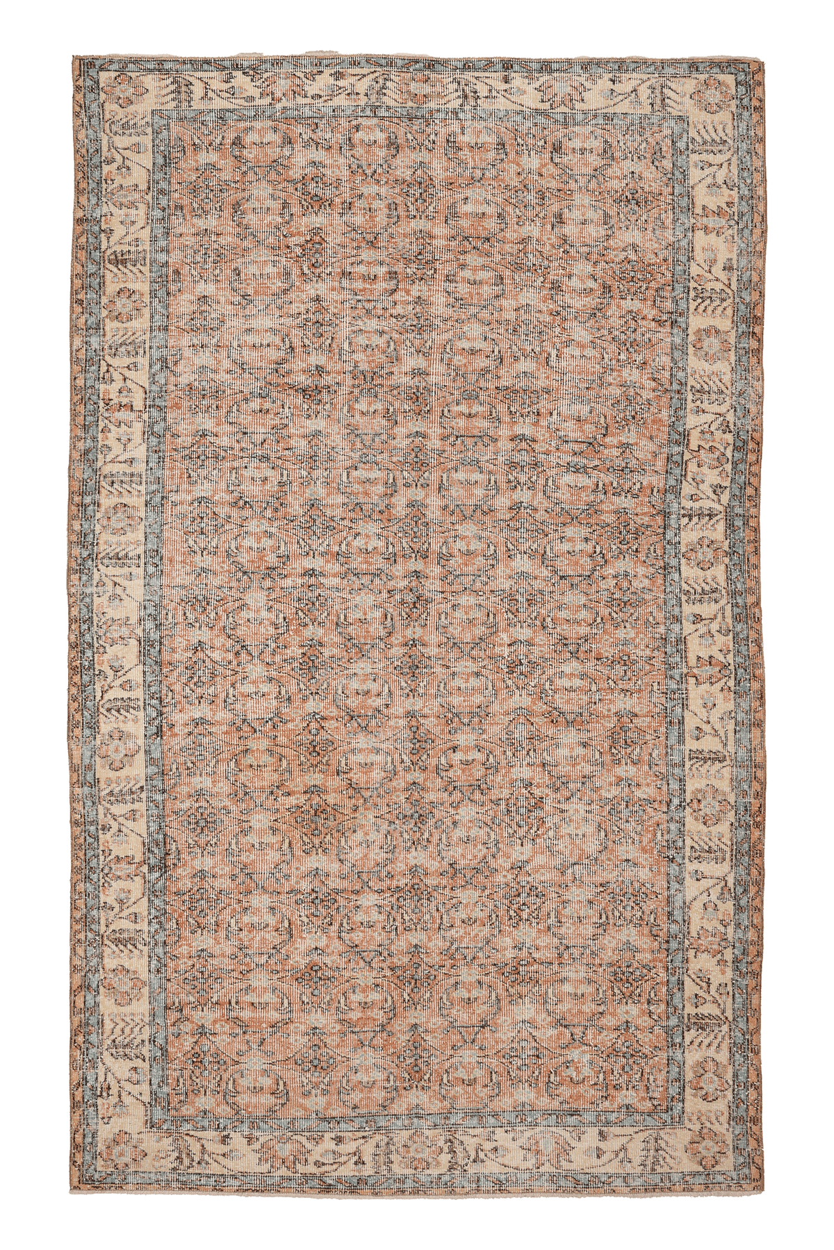 Vintage Isparta Turkish Area Rug 5x9 ft — Orange & Beige Floral
