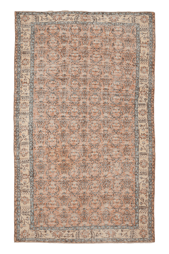 Vintage Isparta Turkish Area Rug 5x9 ft — Orange & Beige Floral