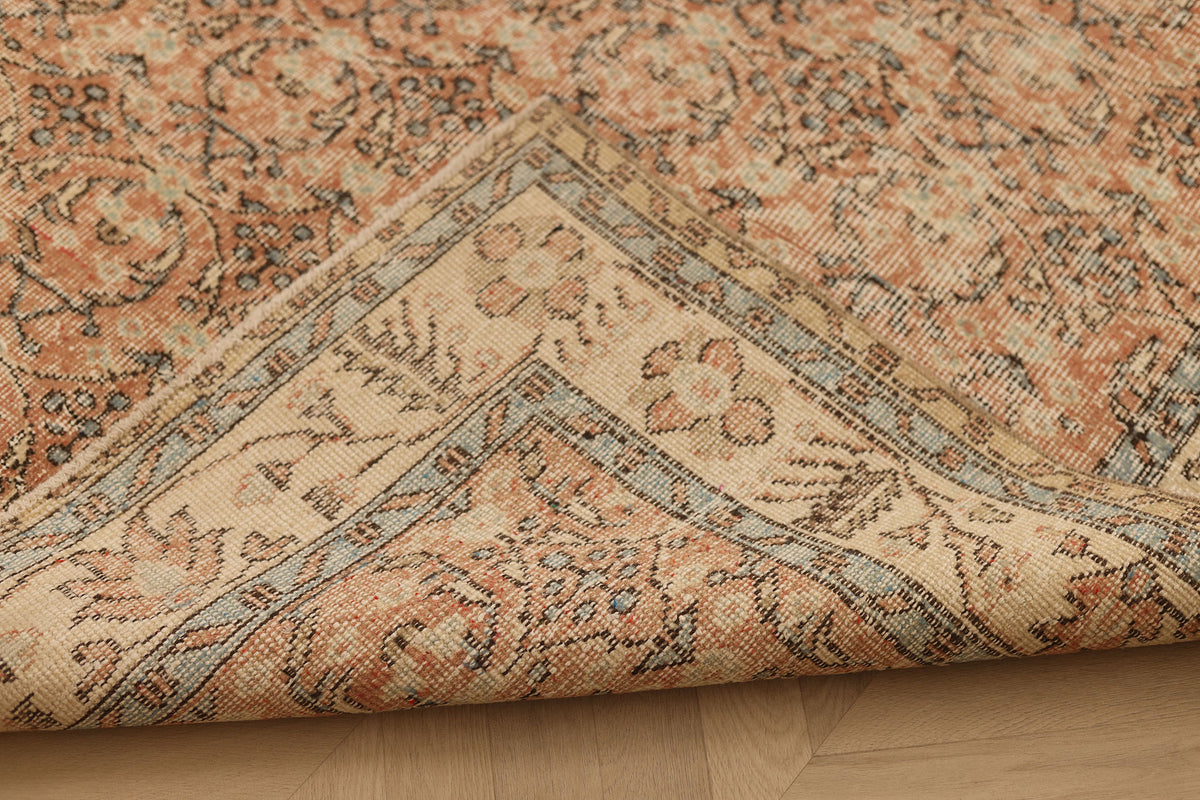 Vintage Isparta Turkish Area Rug 5x9 ft — Orange & Beige Floral