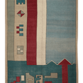 Vintage Niğde Turkish Area Rug 6x10 ft — Blue & Red Geometric