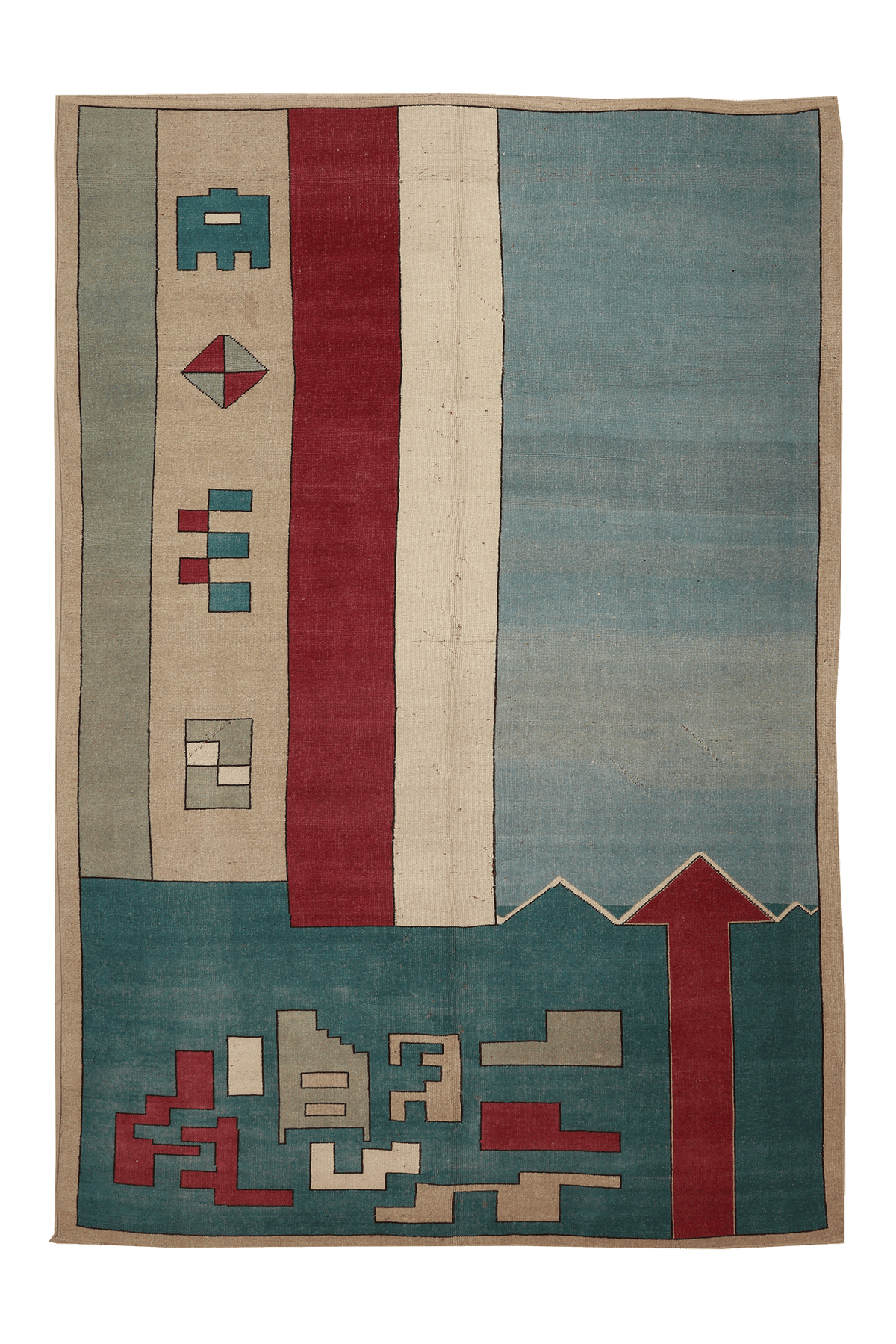 Vintage Niğde Turkish Area Rug 6x10 ft — Blue & Red Geometric