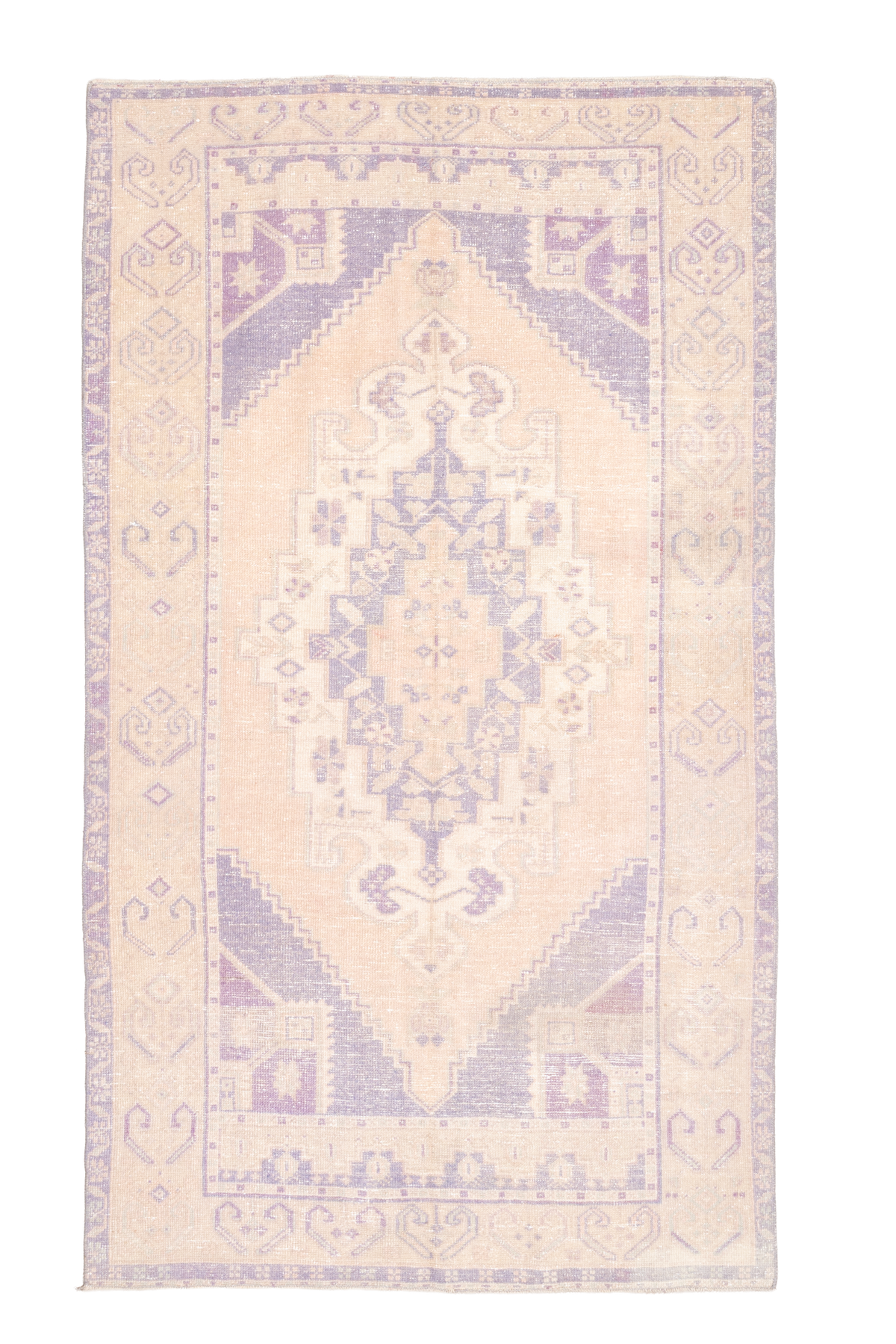 Vintage Niğde Turkish Area Rug 4x6 ft — Beige & Navy Medallion