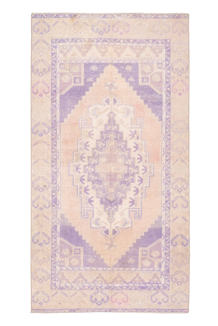 Vintage Niğde Turkish Area Rug 4x7 ft — Orange & Navy Medallion