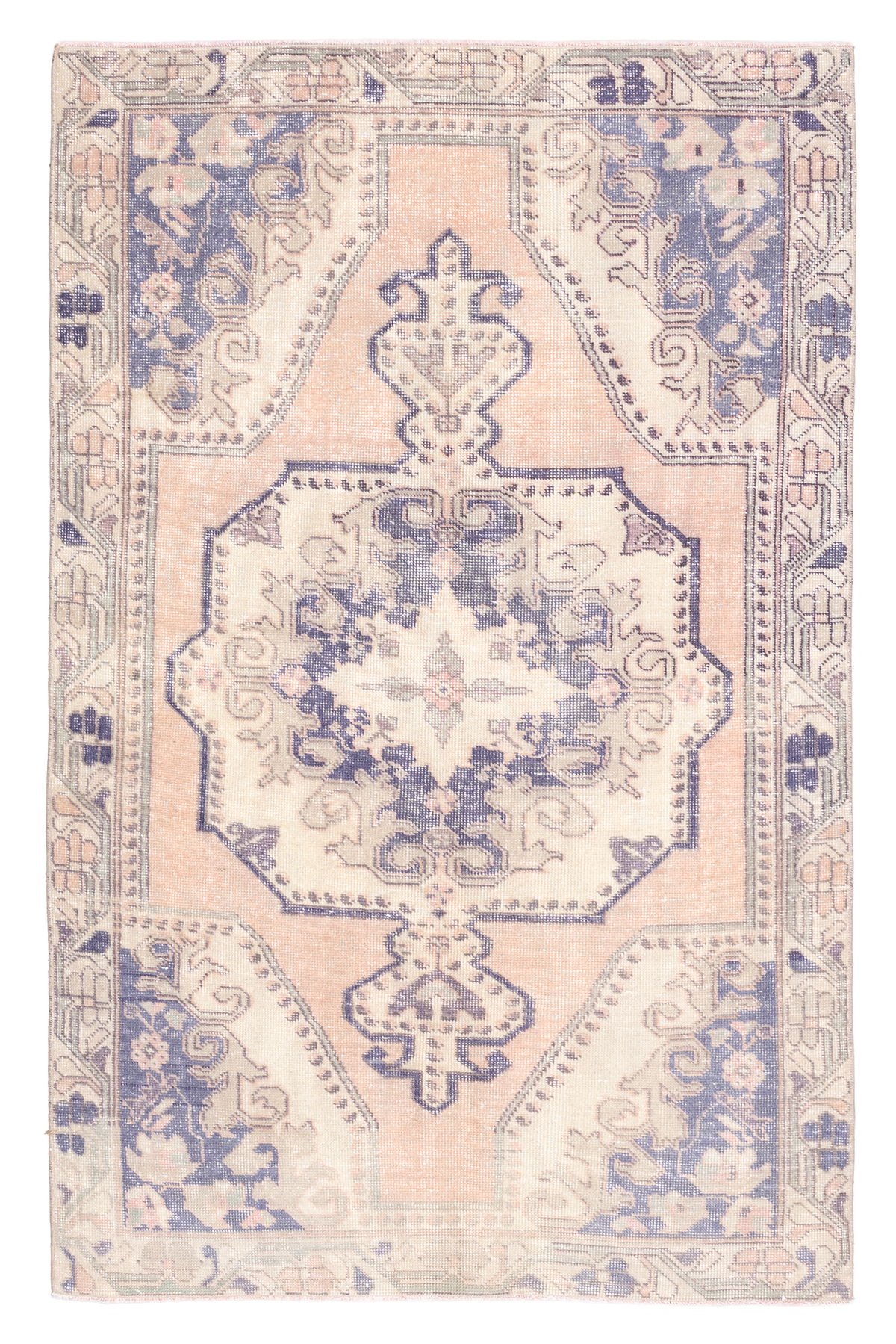 Vintage Nevşehir Turkish Area Rug 4x7 ft — Orange & Navy Medallion