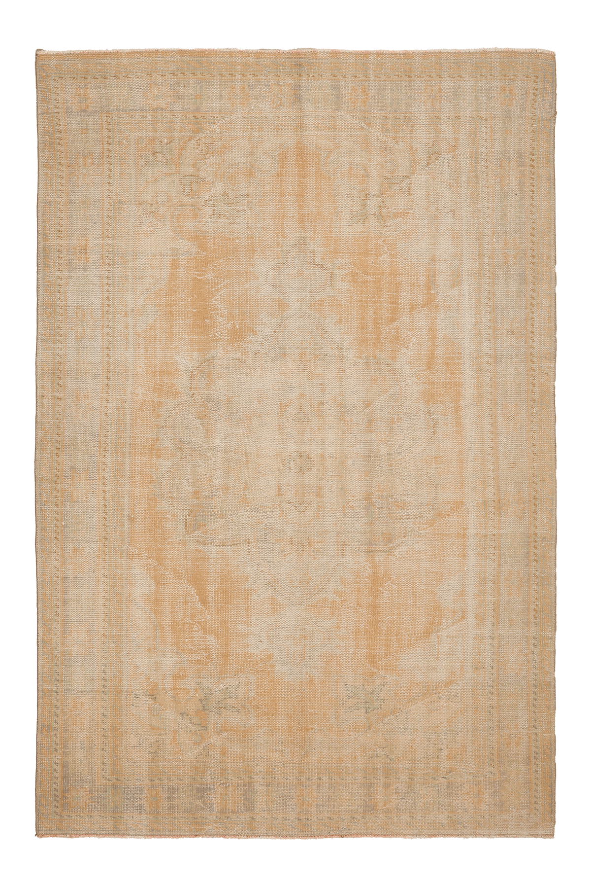 Vintage Manisa Turkish Area Rug 5x8 ft — Beige & Orange Distressed