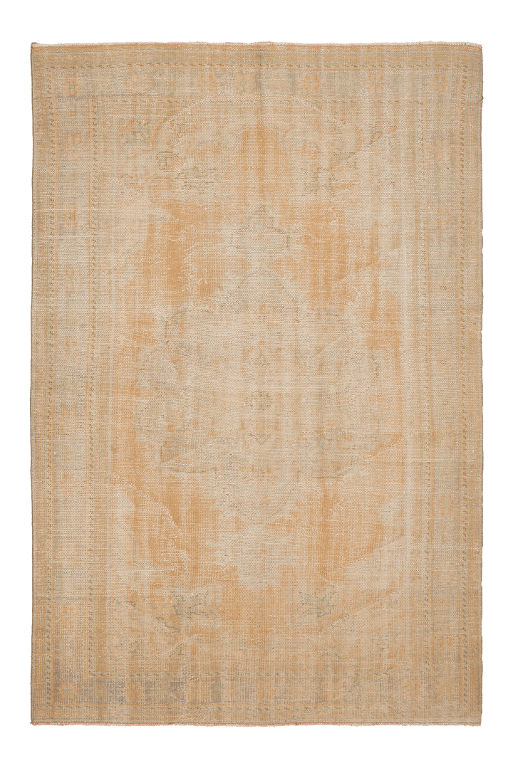 Vintage Manisa Turkish Area Rug 5x8 ft — Beige & Orange Distressed