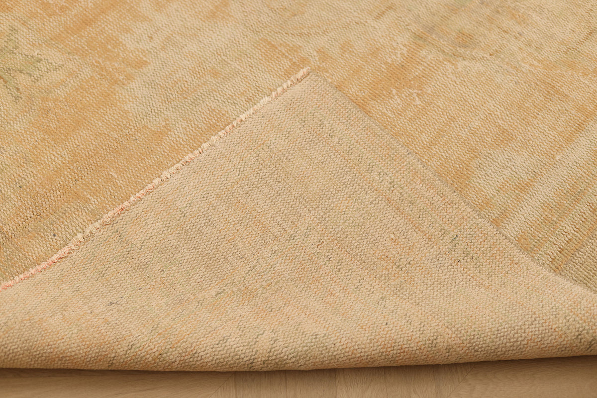 Vintage Manisa Turkish Area Rug 5x8 ft — Beige & Orange Distressed