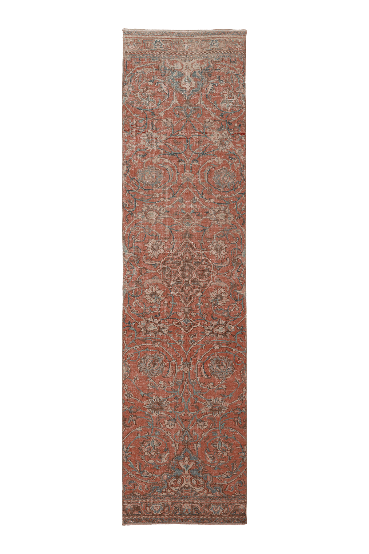 Vintage Southeastern Persian Style Runner Rug 2x10 ft — Red & Blue Floral