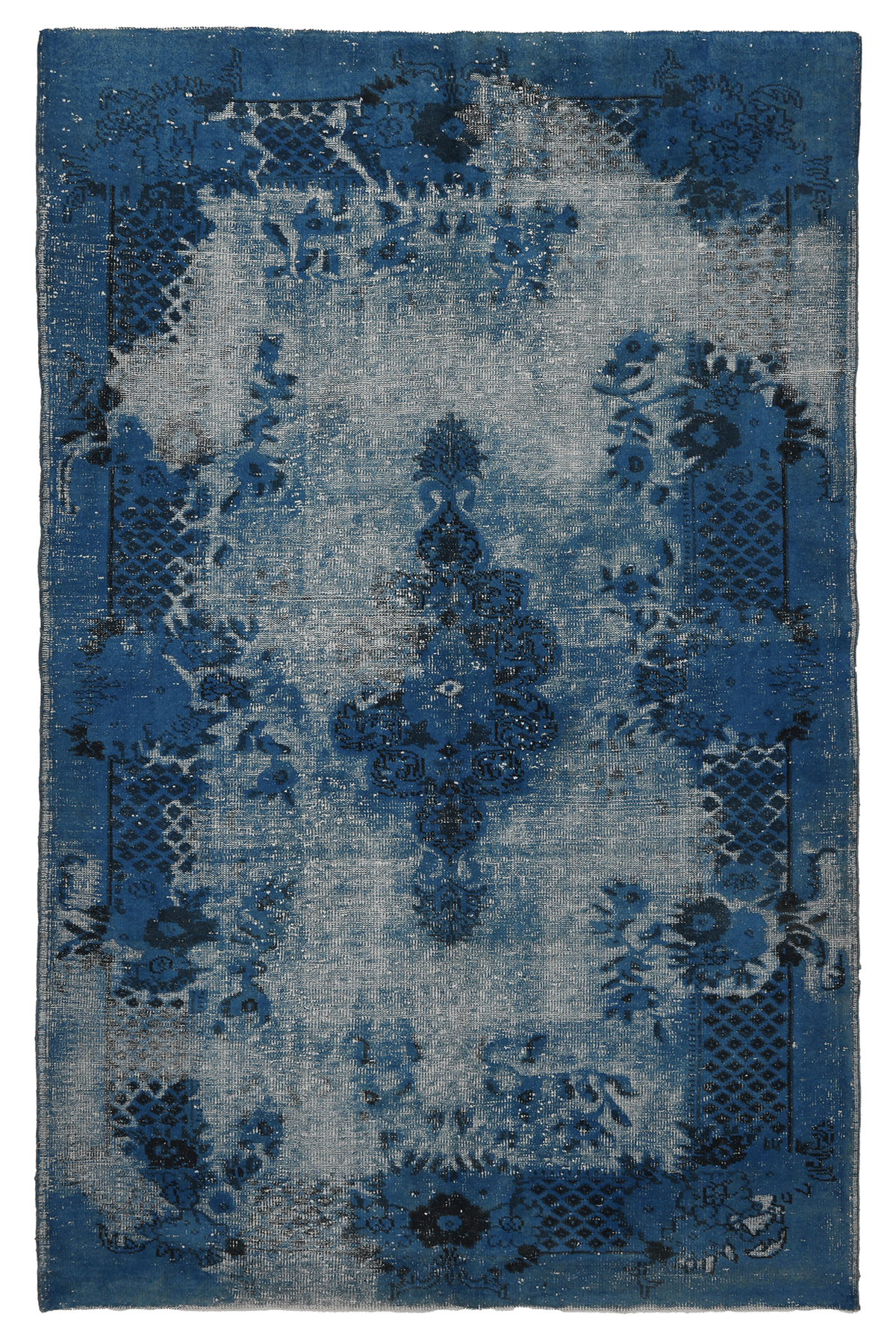 Vintage Manisa Turkish Area Rug 6x9 ft — Blue & Gray Overdyed (No. 47691)