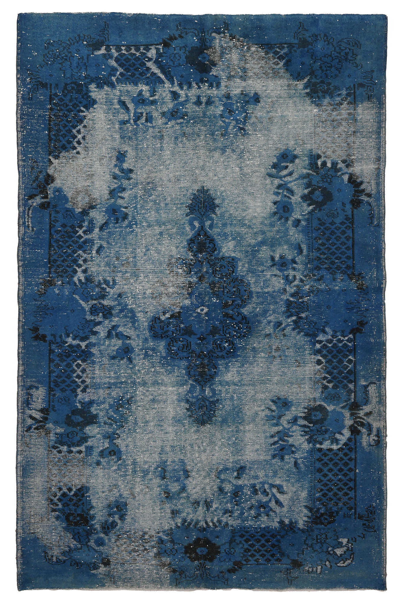 Vintage Manisa Turkish Area Rug 6x9 ft — Blue & Gray Overdyed (No. 47691)