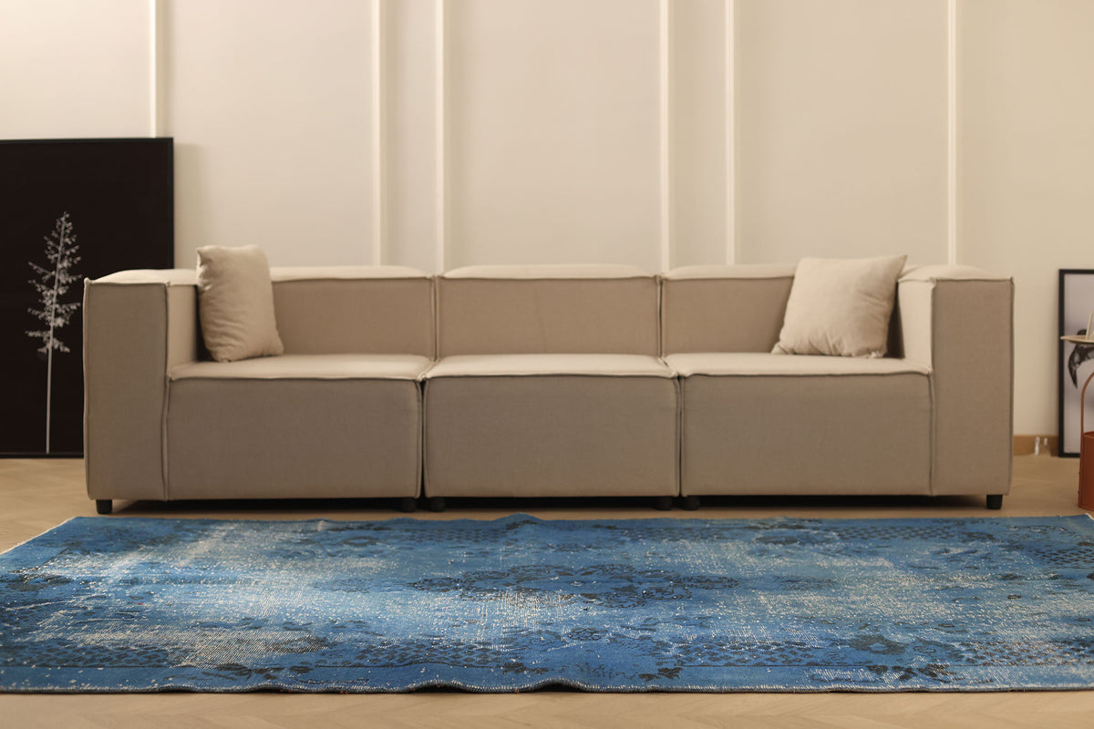 Vintage Manisa Turkish Area Rug 6x9 ft — Blue & Gray Overdyed (No. 47691)