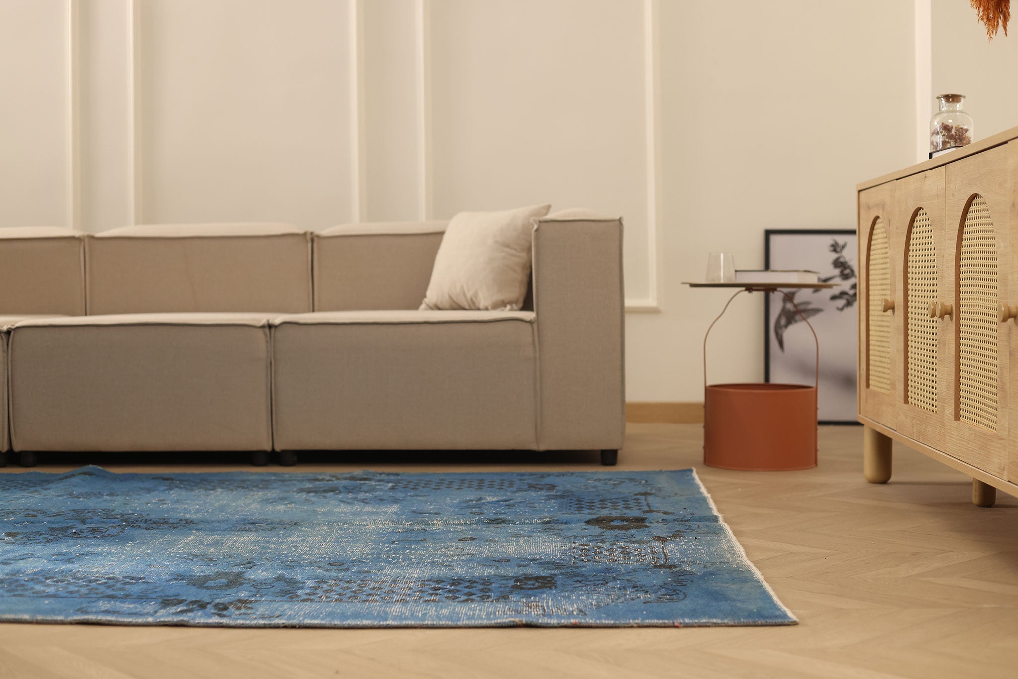 Vintage Manisa Turkish Area Rug 6x9 ft — Blue & Gray Overdyed (No. 47691)