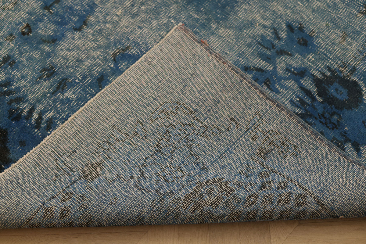 Vintage Manisa Turkish Area Rug 6x9 ft — Blue & Gray Overdyed (No. 47691)