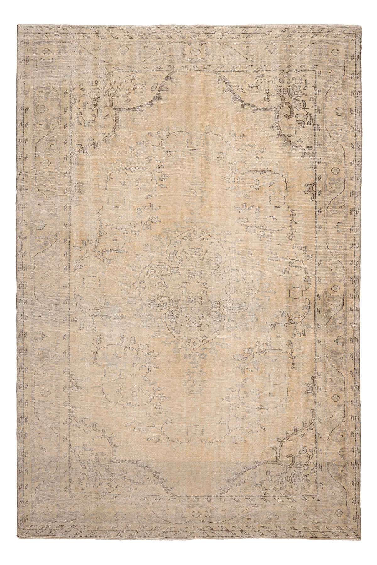 Vintage Manisa Turkish Area Rug 7x10 ft — Beige & Gray Floral