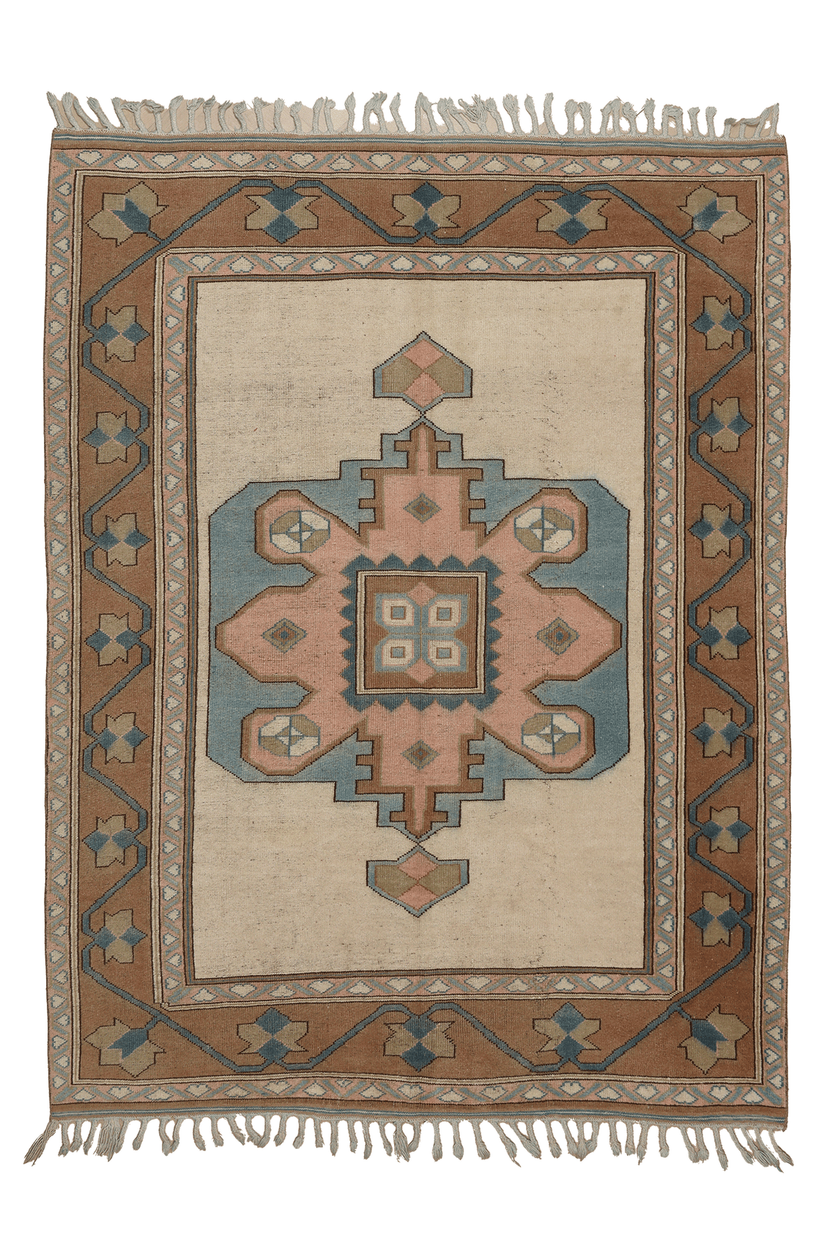 Vintage Niğde Turkish Area Rug 6x8 ft — Beige & Brown Geometric