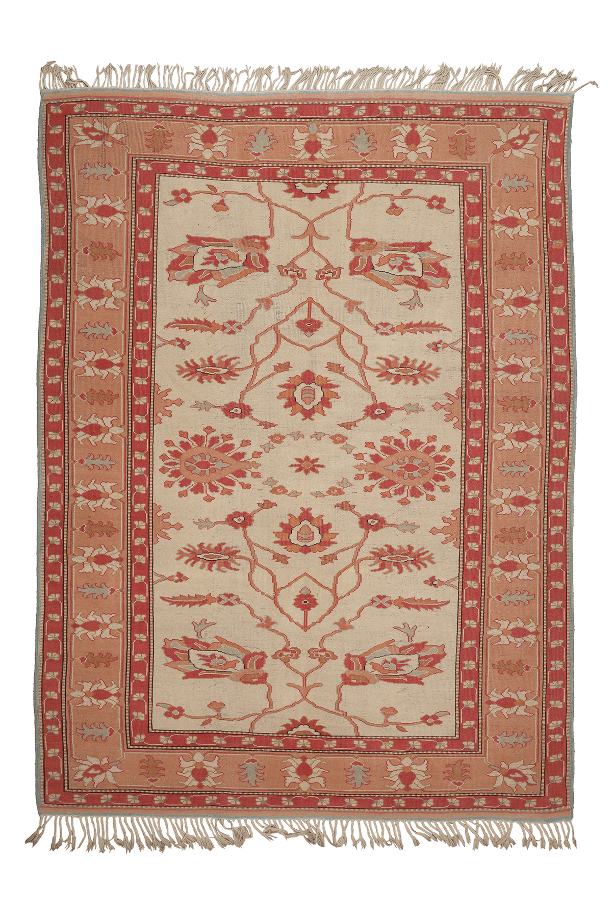 Vintage Muğla Turkish Area Rug 7x10 ft — Beige & Red Floral