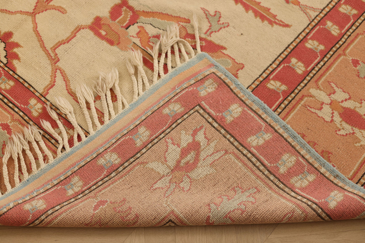 Vintage Muğla Turkish Area Rug 7x10 ft — Beige & Red Floral