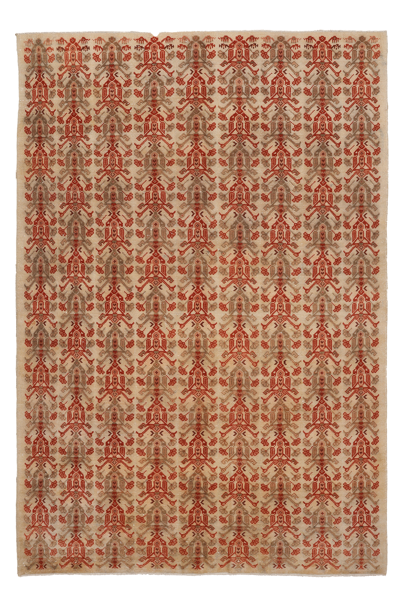 Vintage Isparta Turkish Area Rug 6x9 ft — Beige & Red maximalist