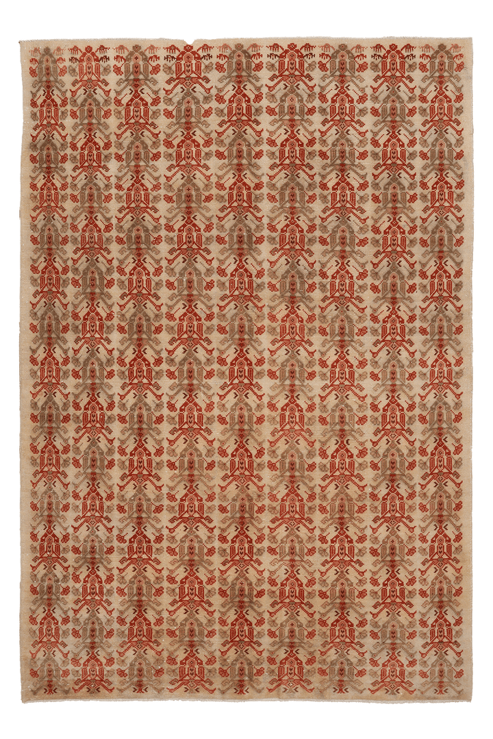 Vintage Isparta Turkish Area Rug 6x9 ft — Beige & Red maximalist