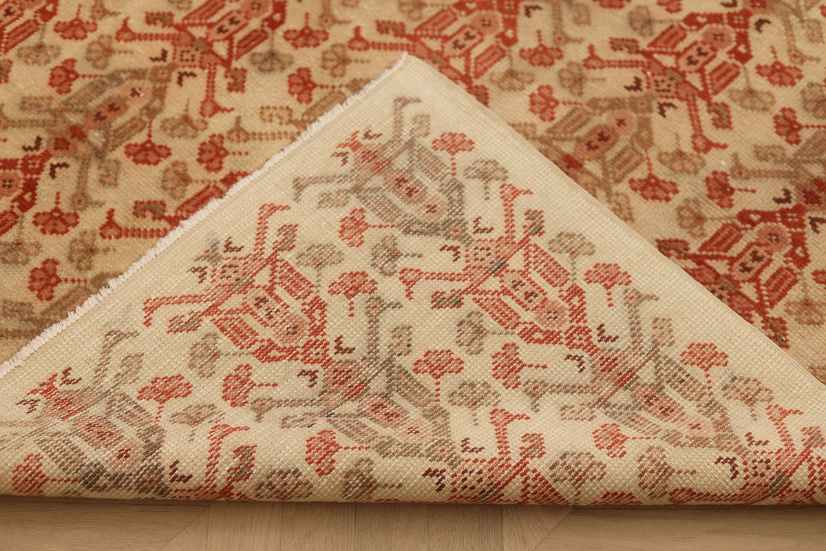 Vintage Isparta Turkish Area Rug 6x9 ft — Beige & Red maximalist