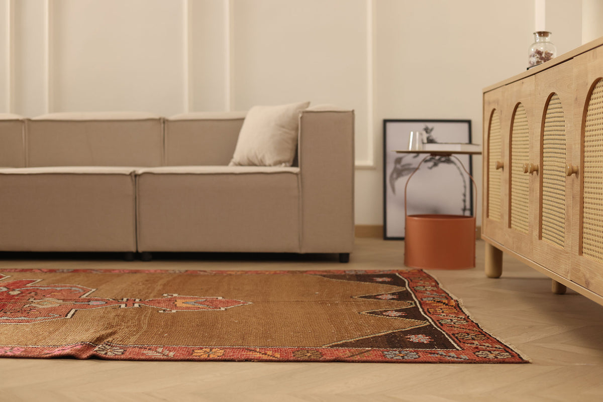 Vintage Malatya Turkish Runner Rug 5x13 ft — Brown & Red Geometric