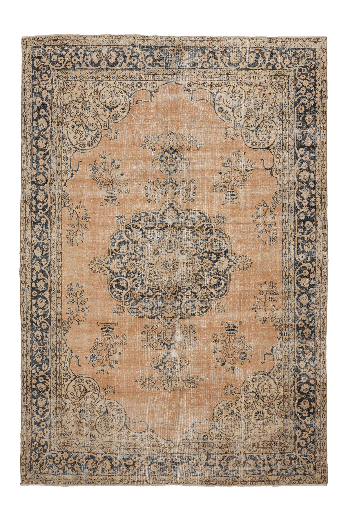 Vintage Isparta Turkish Area Rug 6x10 ft — Beige & Blue Floral (No. 47921)