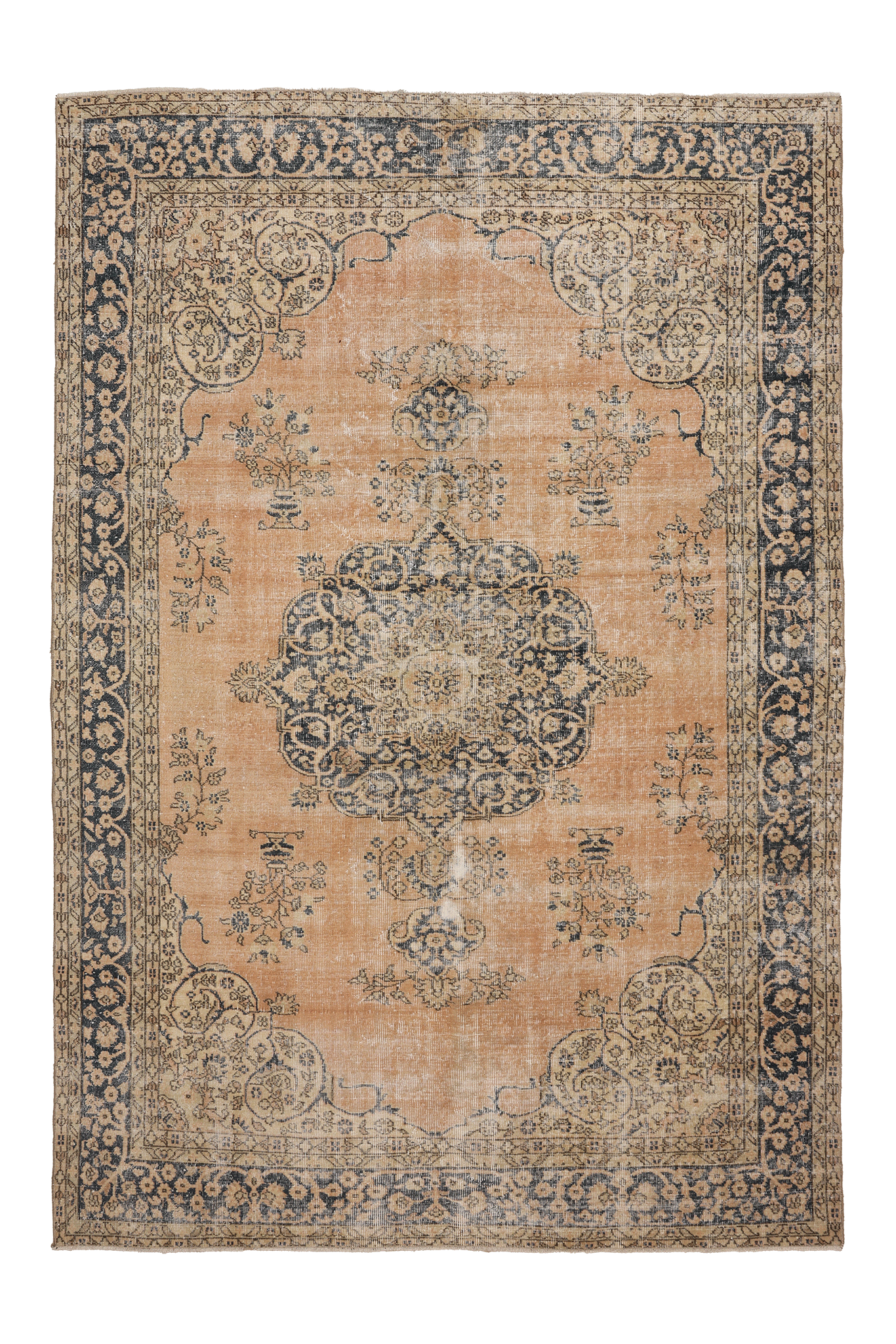 Vintage Isparta Turkish Area Rug 6x10 ft — Beige & Blue Floral (No. 47921)