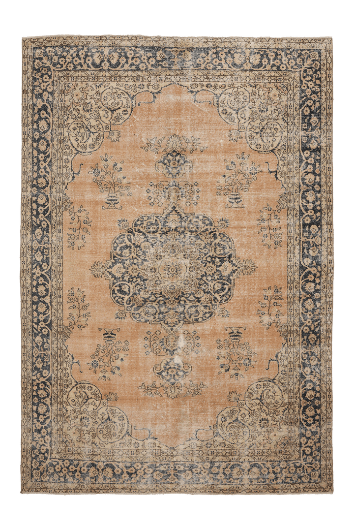 Vintage Isparta Turkish Area Rug 6x10 ft — Beige & Blue Floral (No. 47921)