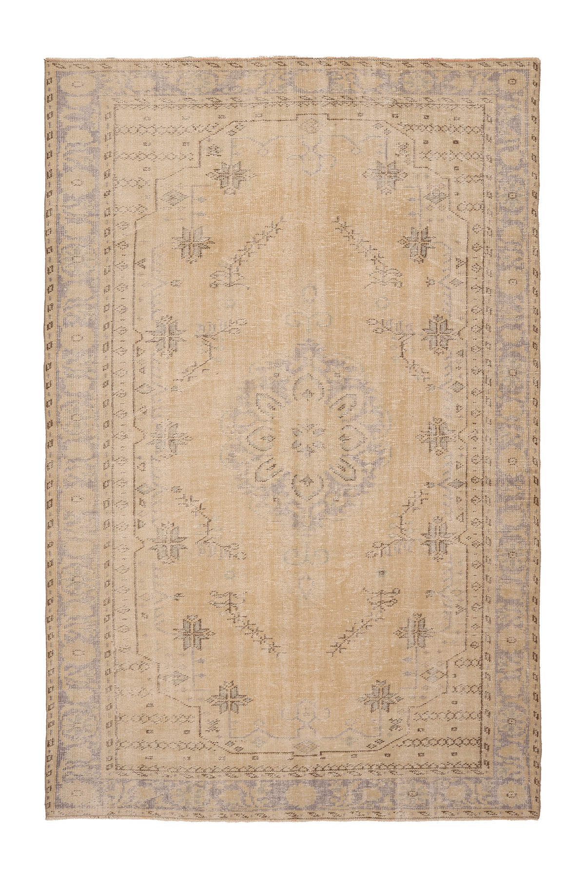 Vintage Manisa Turkish Area Rug 6x9 ft — Beige & Blue Geometric