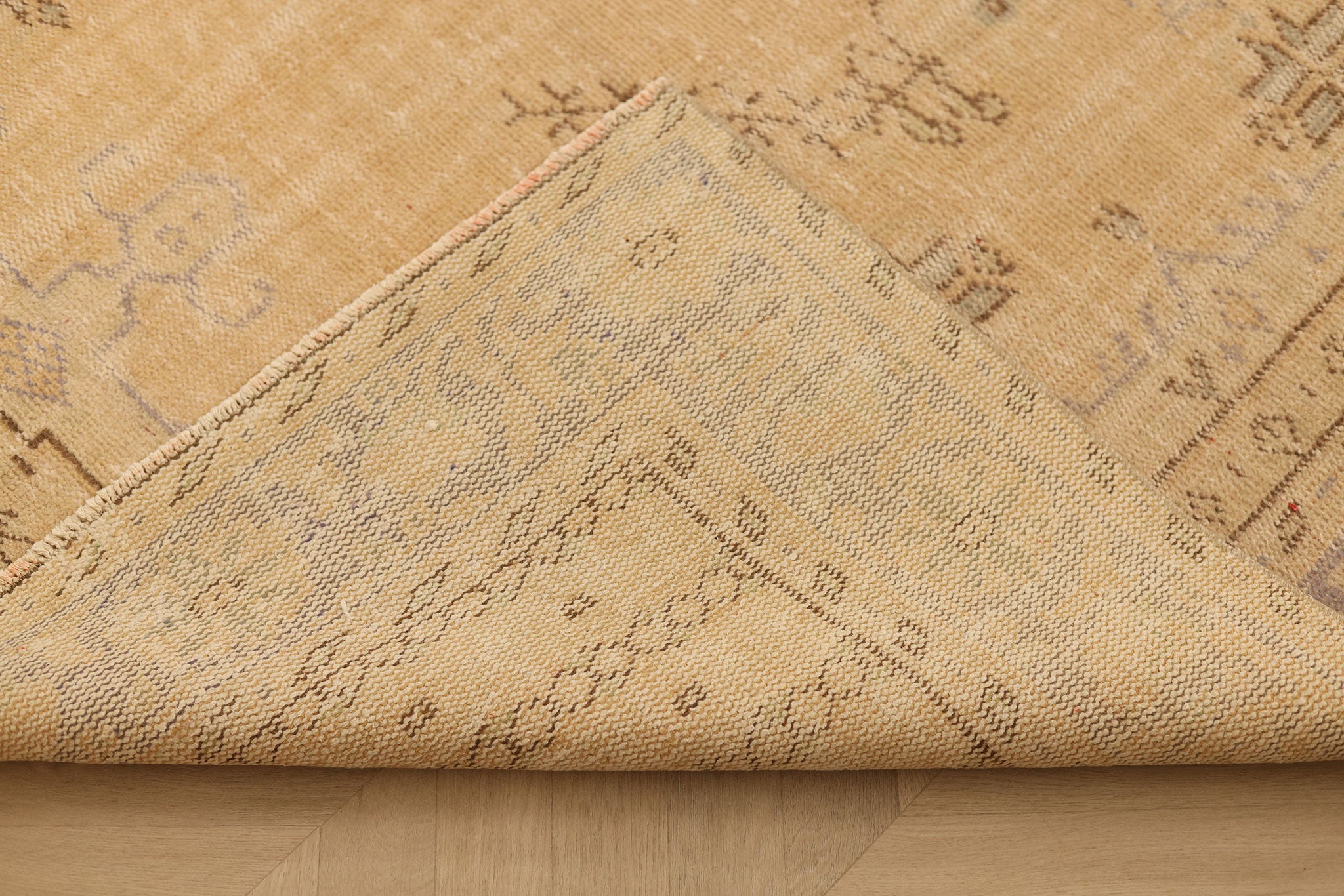 Vintage Manisa Turkish Area Rug 6x9 ft — Beige & Blue Geometric