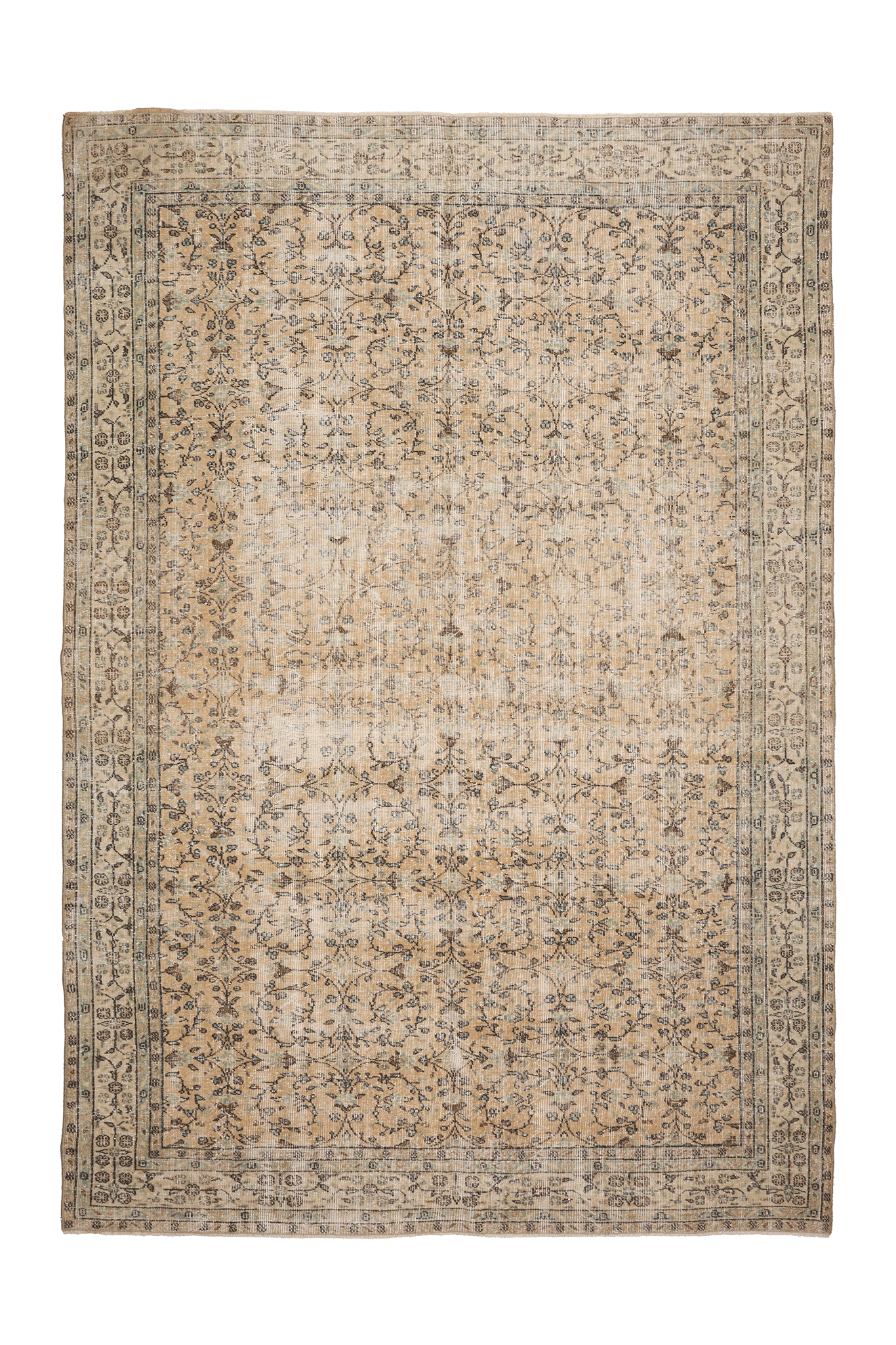 Vintage Isparta Turkish Area Rug 7x10 ft — Beige & Brown Floral (No. 47927)