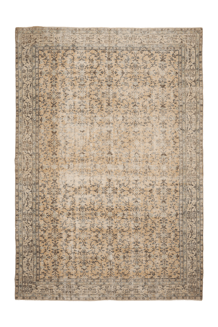 Vintage Isparta Turkish Area Rug 7x10 ft — Beige & Brown Floral (No. 47927)