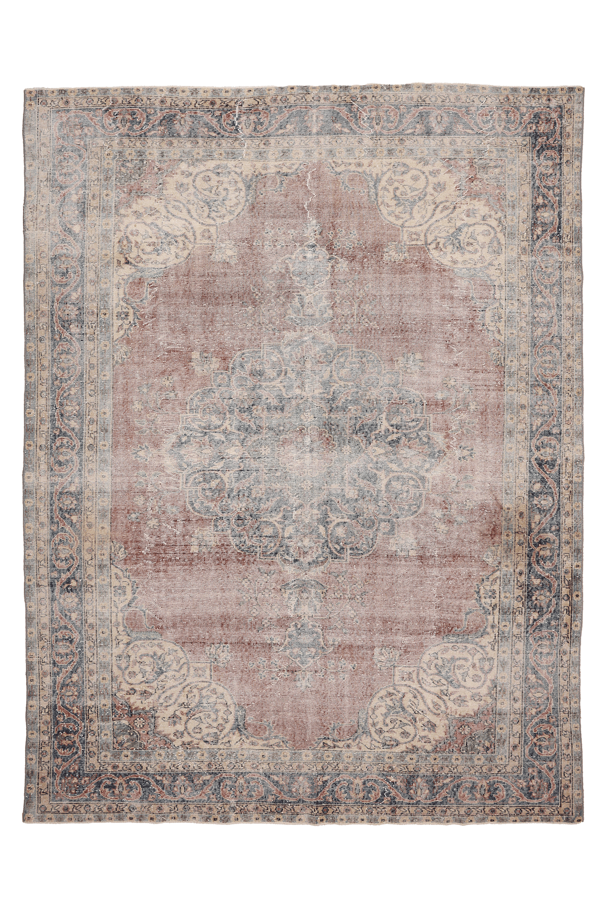 Vintage Isparta Turkish Area Rug 7x10 ft — Pink & Blue Distressed