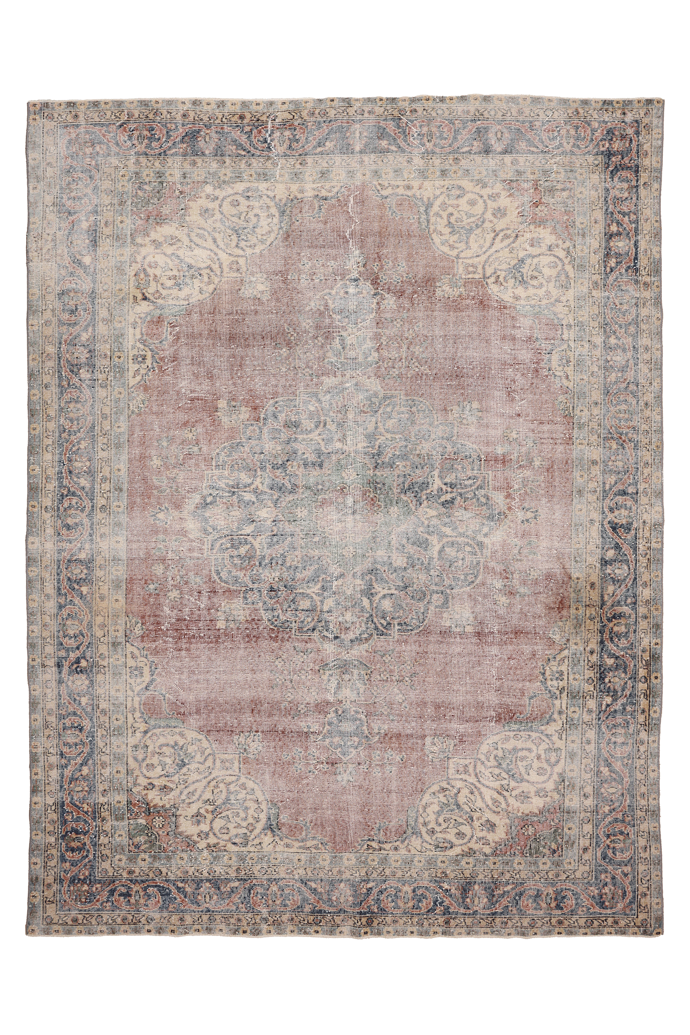Vintage Isparta Turkish Area Rug 7x10 ft — Pink & Blue Distressed