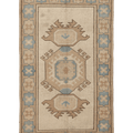 Vintage Uşak Turkish Area Rug 4x6 ft — Beige & Blue Geometric