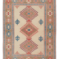 Vintage Niğde Turkish Area Rug 5x7 ft — Beige & Pink Geometric (No. 48003)