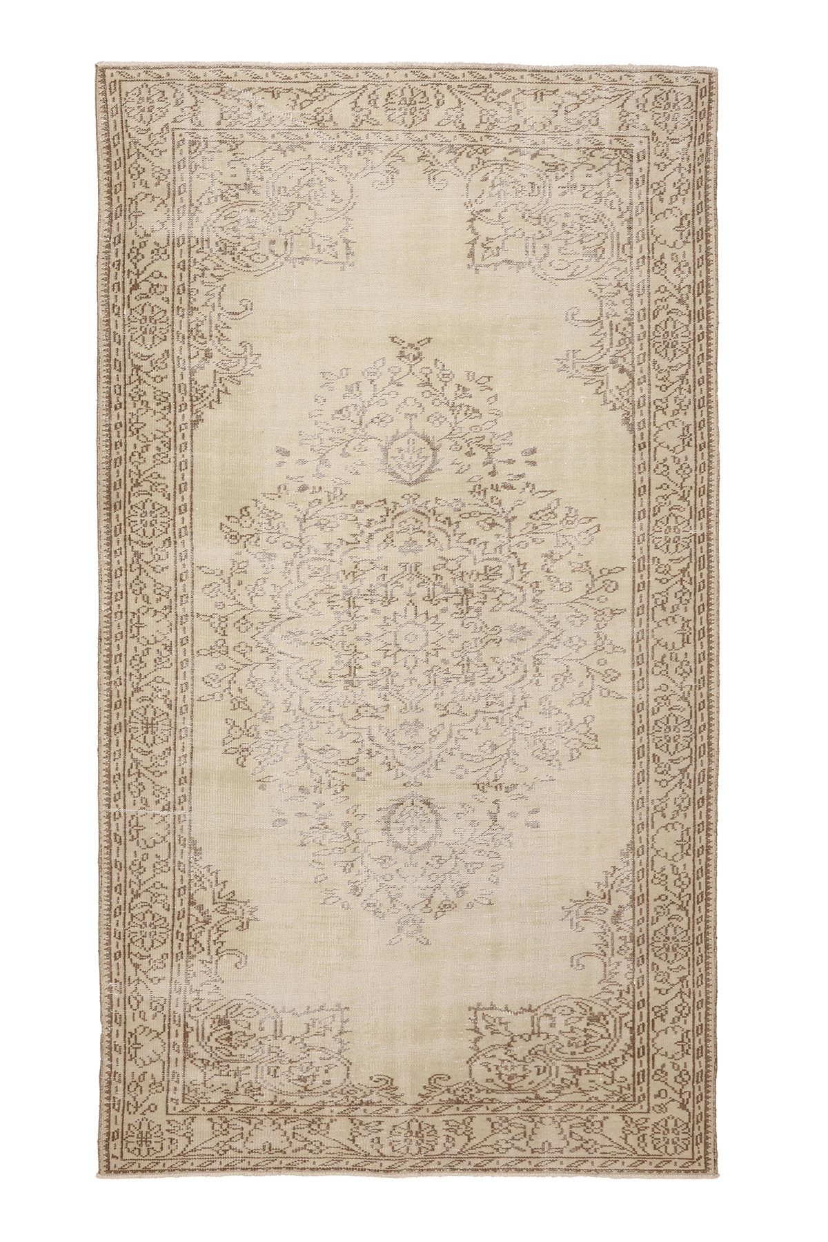 Vintage Manisa Turkish Area Rug 5x9 ft — Beige & Brown Floral (No. 48101)