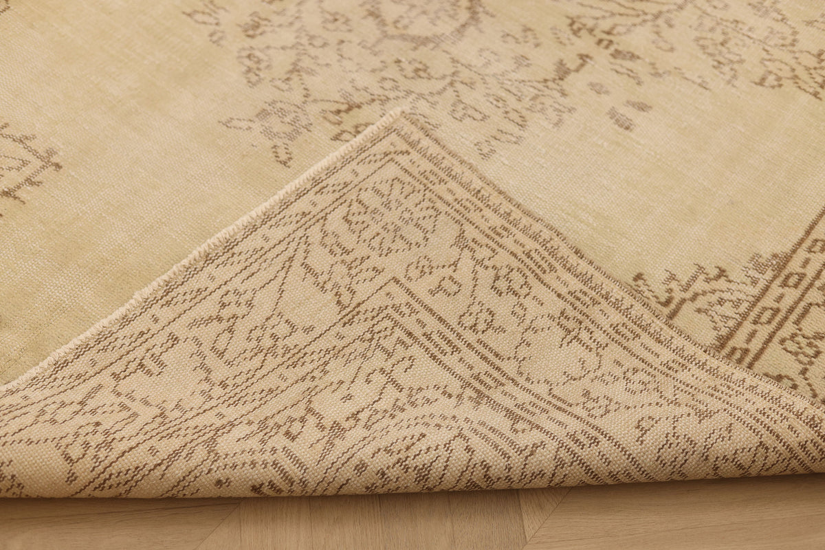 Vintage Manisa Turkish Area Rug 5x9 ft — Beige & Brown Floral (No. 48101)