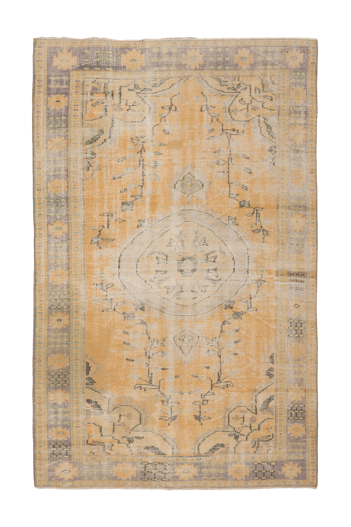 Vintage Manisa Turkish Area Rug 5x7 ft — Orange & Beige Floral