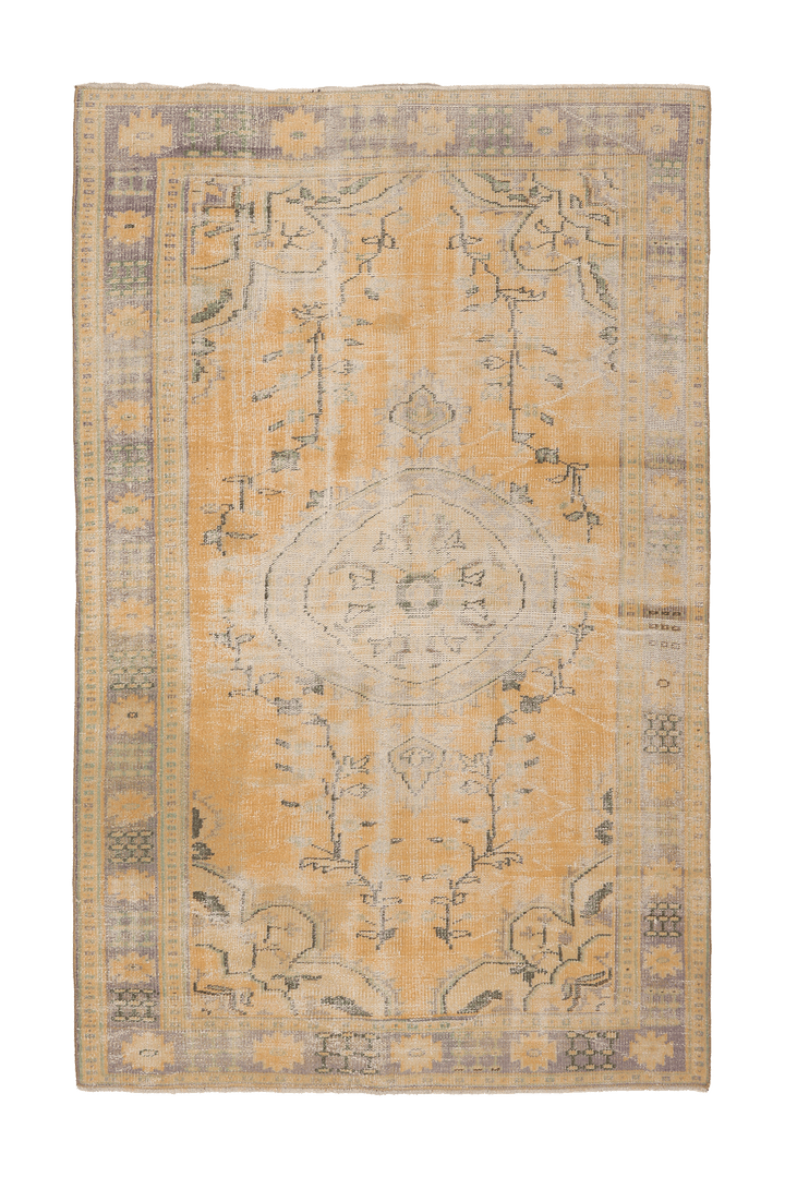 Vintage Manisa Turkish Area Rug 5x7 ft — Orange & Beige Floral