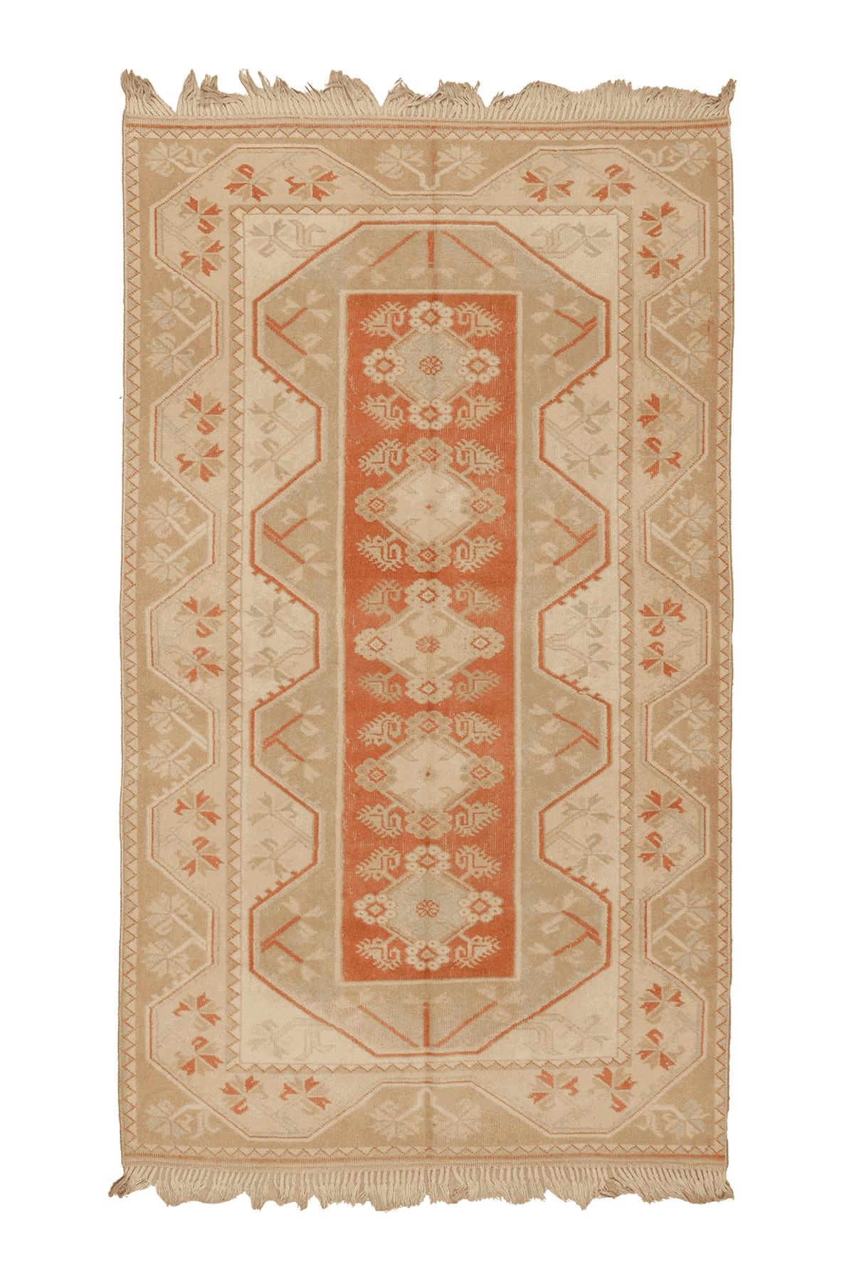 Vintage Muğla Turkish Area Rug 4x7 ft — Beige & Orange Floral